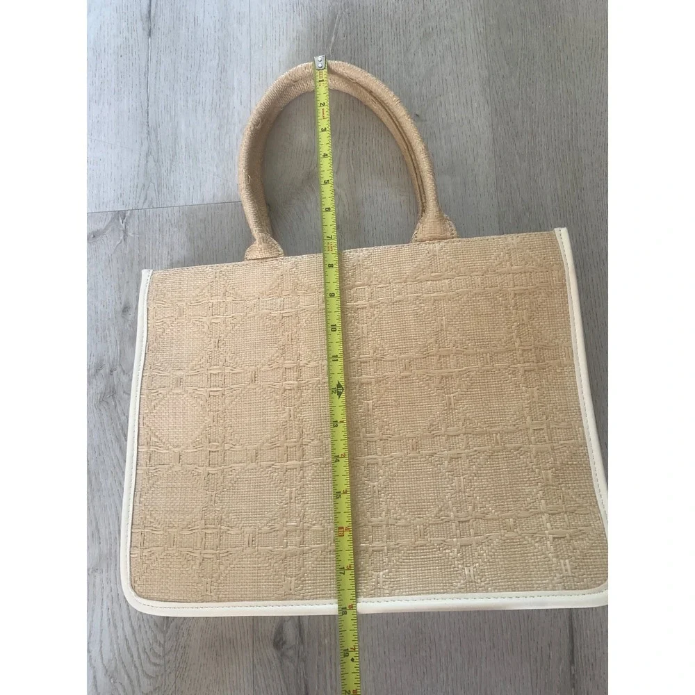 Antik Kraft‎ Woven Straw Tote Bag Beige Cream Geometric Coastal Boho Handbag